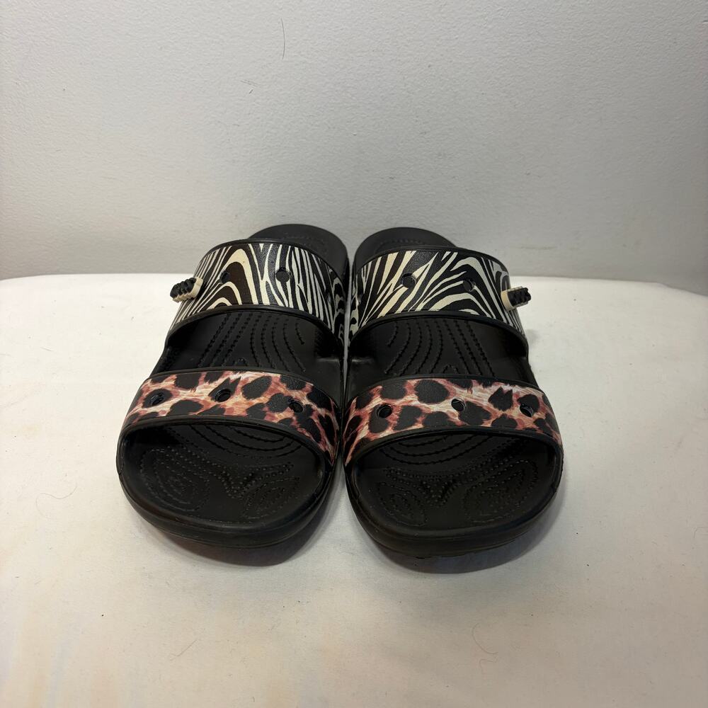 Crocs Sandals Flip Flops Classic Animal Remix Two Strap Slides Black Brown 9 - Picture 3 of 7